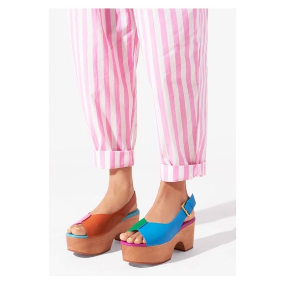 New! CHARLOTTE STONE Cedric Colorblock Platform Sandals Clogs in Cabana - Picture 2 of 16